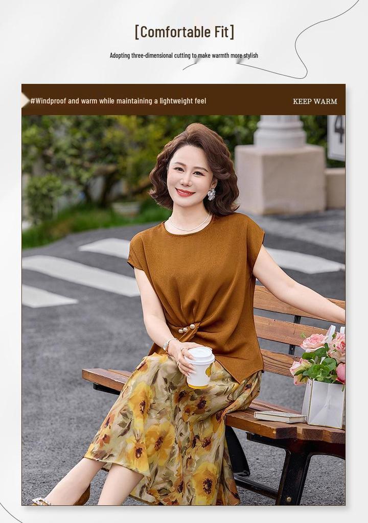 Elegant Summer Chiffon Dress Suit for Middle-Aged Women 2026