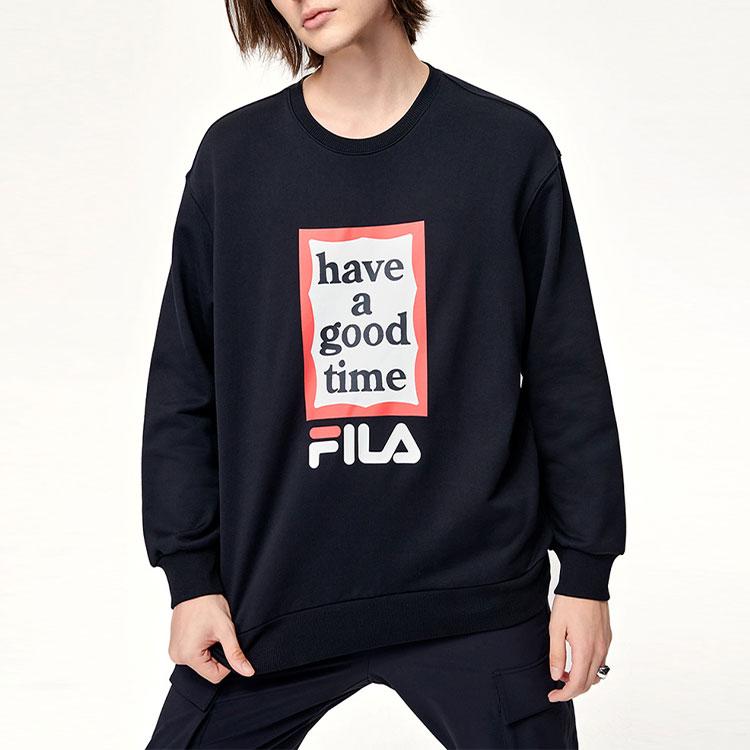 Fila X Have A Good Time Collaborative Letter Print Round Neck Pullover Sweatshirt Men Sweatshirt Black F11U149204F-BK