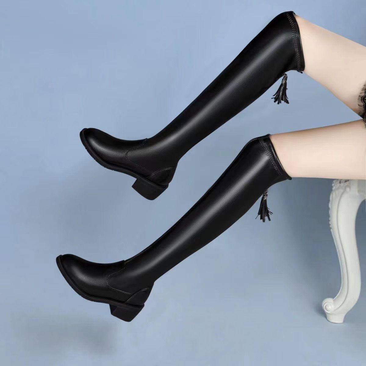 

Женские ботфорты с кисточками из мягкой кожи - Облегающие эластичные на высоком каблуке, с длинным голенищем, для осени/зимы. 38