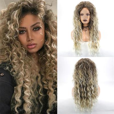Synthetic Hair Long Blonde Curly Wigs for Women Wavy Wig Dark Roots Ombre Wigs Fluffy Charming Daily Party Ladies Wigs