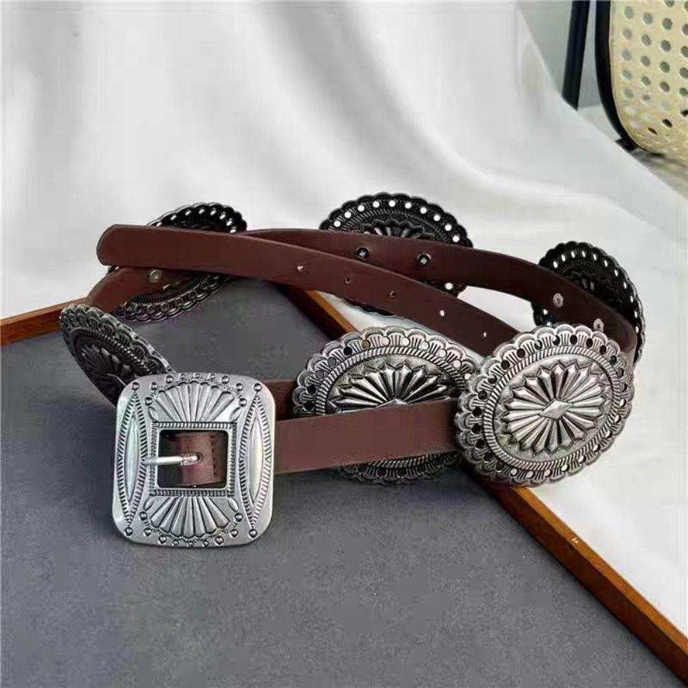 Y2K Metall geschnitzte Gürtel Breite Vintage Böhmischer Stil Gürtel Ethnischer Stil Westlicher Stil Cowboy Ethnischer Stil Bund
