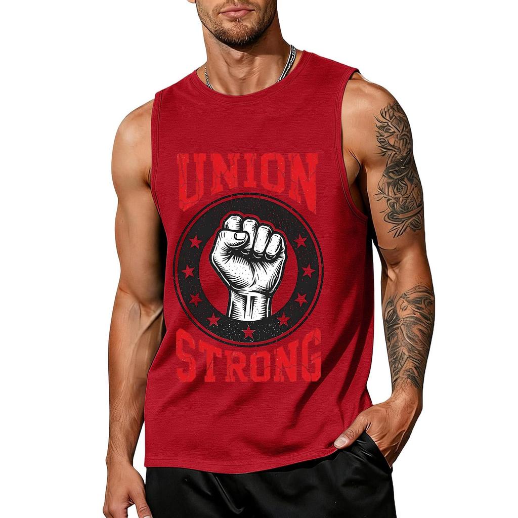 Men's Sleeveless Casual Tank Top Muscle Shirt Labor Day Union Strong Printed Sleeveless Tee Workout Gym Shirt