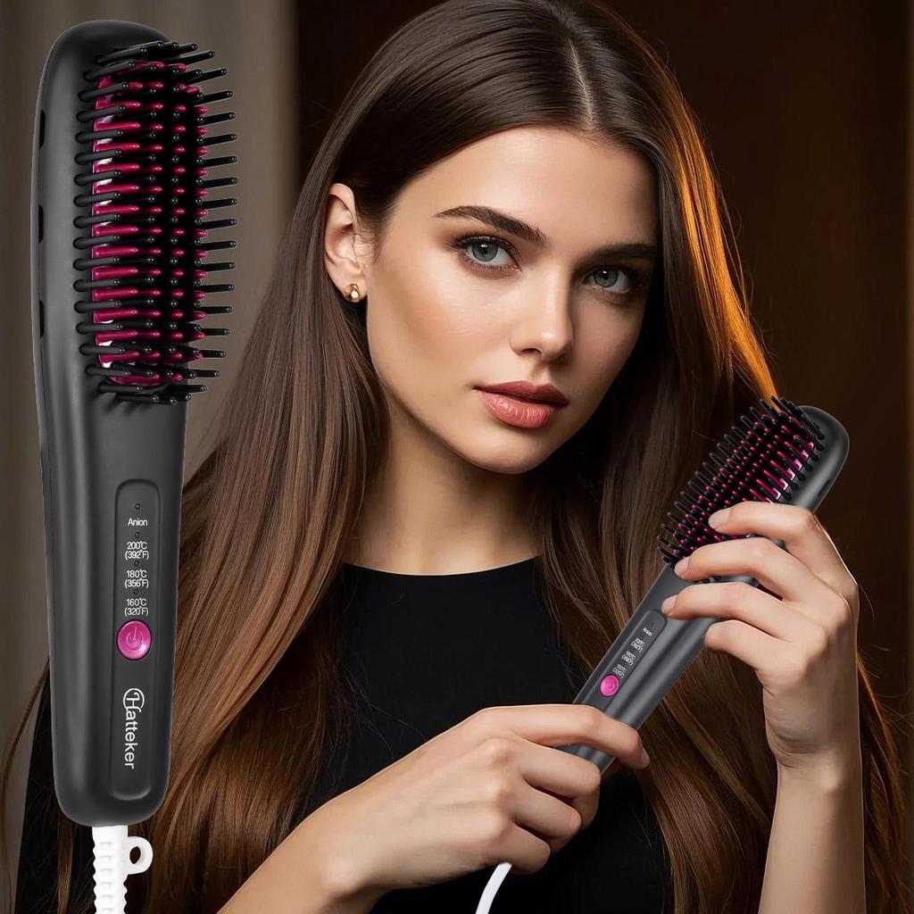 Portable Home Use Negative Ion Straightening Brush Comb - Multiple Temperature Settings for Smooth & Damage-Free Hair