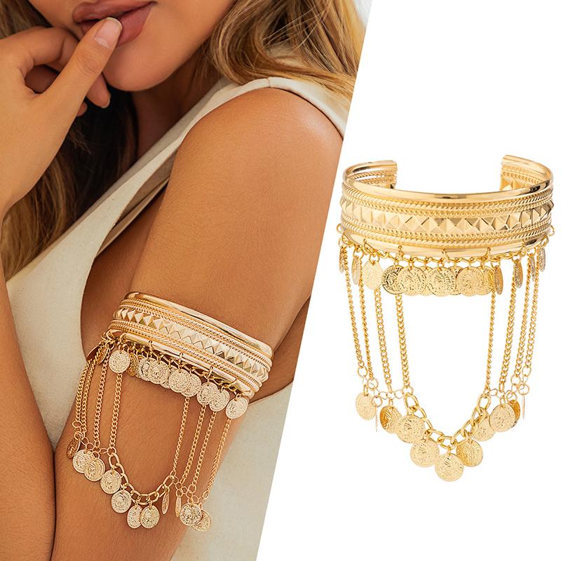 Light Luxury Tassel Open Bangles Niche Creative Design Sense Arm Bracelet Personality Hand Jewelry