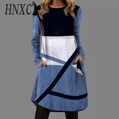 Vestidos casuales de cuello redondo y manga larga de otoño e invierno a la moda para mujer