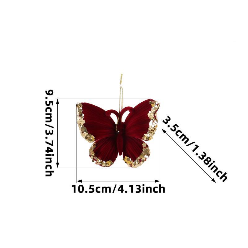 1Pc Red Velvet Glitter Painted Pendant Christmas Tree Cane Bow Bell Shape Decoration Perfect For Holiday Atmosphere Props