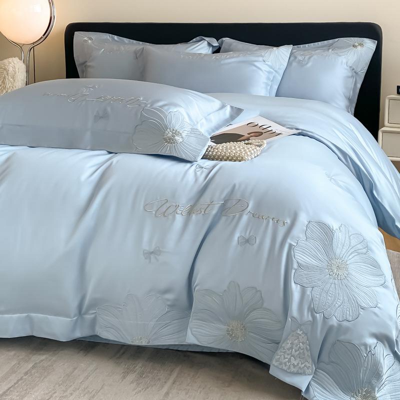 Summer 160 double-sided ice silk four piece set, embroidered quilt ultimate set, silky smooth and can sleep naked