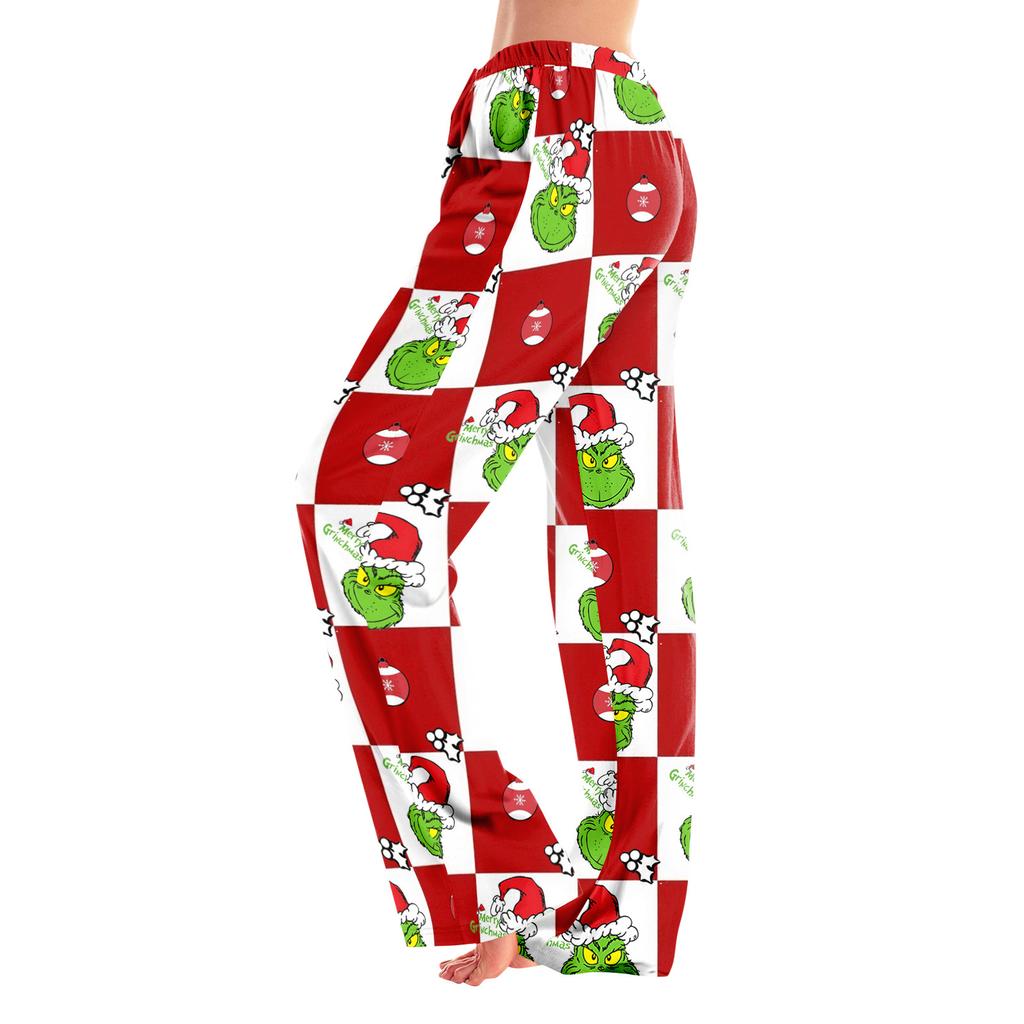 Adult Fashion Loose Christmas Printed Casual Pants Home Pajama Pants (No Drawstring)