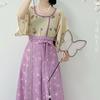 Chinese Song Dynasty Style Hanfu For Women, Printed Improved Crew Neck Shirt And One-piece Skirt Daily Suit