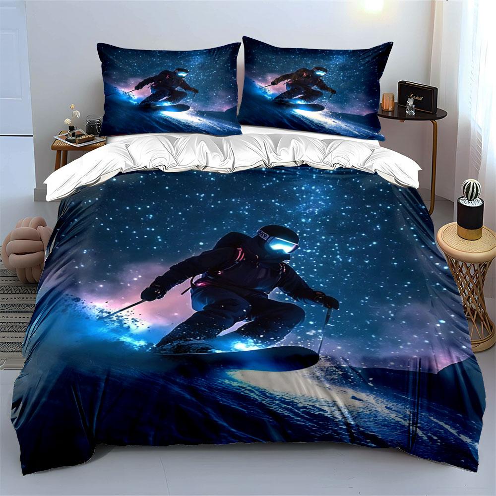 Snowboarder with starry background. Bedding sets Duvet cover sets Duvet covers Pillowcases(1 * Duvet Cover 2 * Pillowcases without duvet insert)