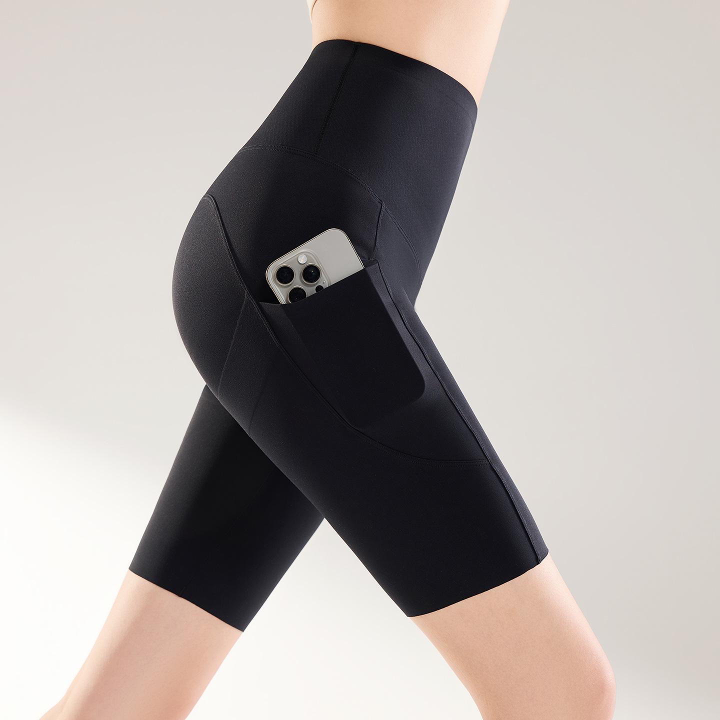 

Женские шорты с высокой талией и контролем живота «Акула» - Летние шорты для йоги и велоспорта с карманом M (90-100 jin)