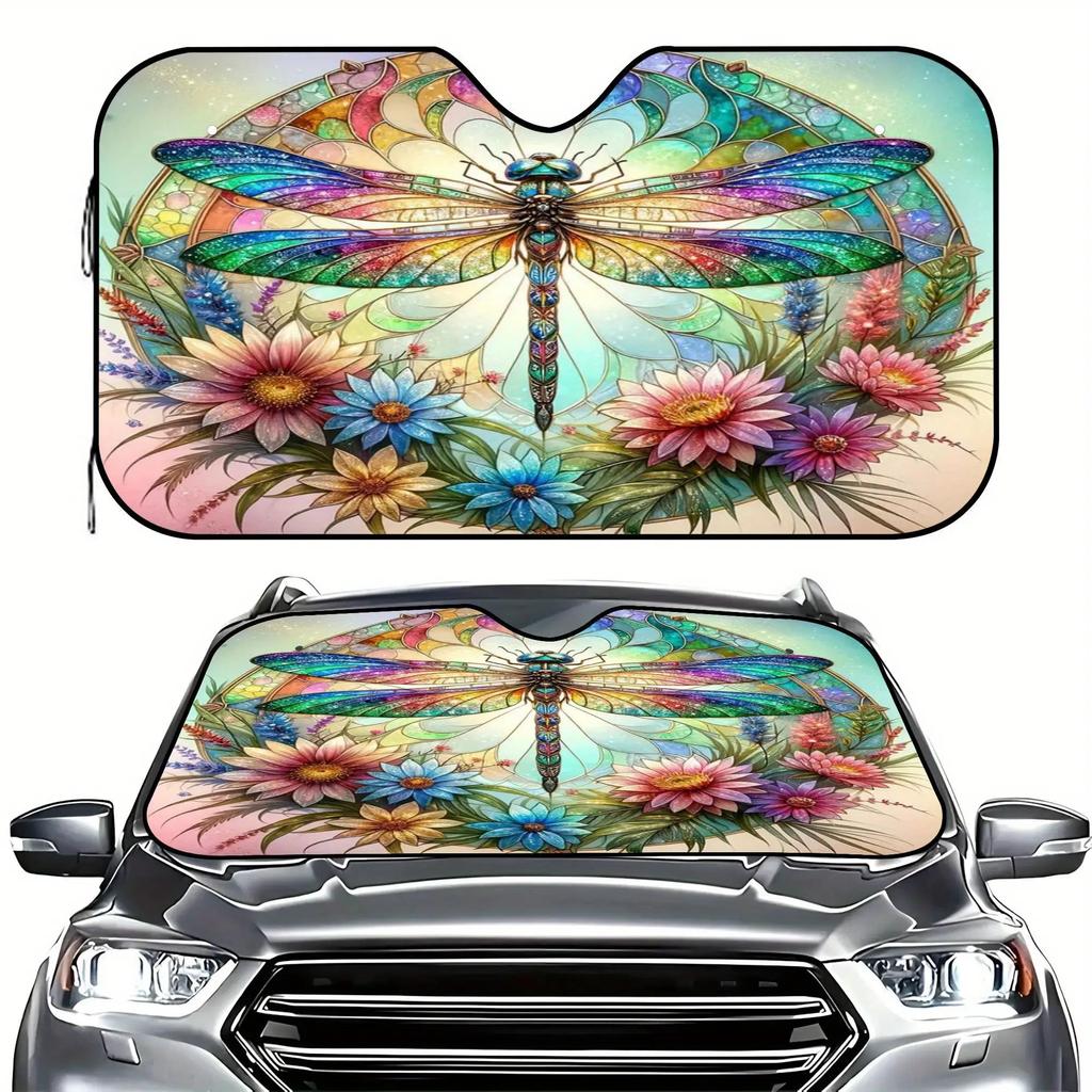 1Pcs Tropical Beach Pattern Windshield Sunshade UV Rays Heat Blocker Keeps Vehicle Cool Unique Design Fit Sedans SUVs Trucks RVs