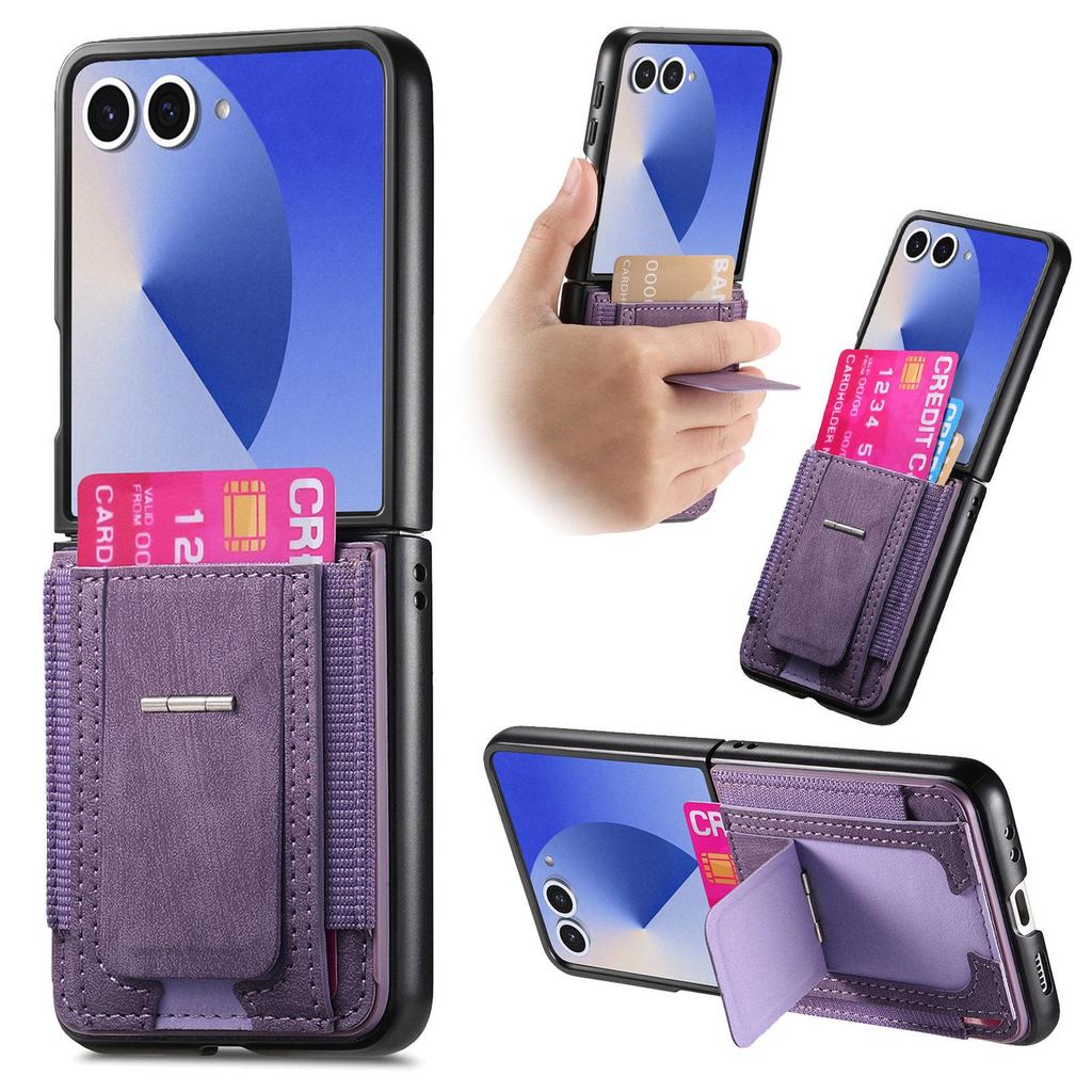 Samsung Z Flip 7/6 Leather Phone Case with Card Slot & Anti-Drop Foldable Screen Protection