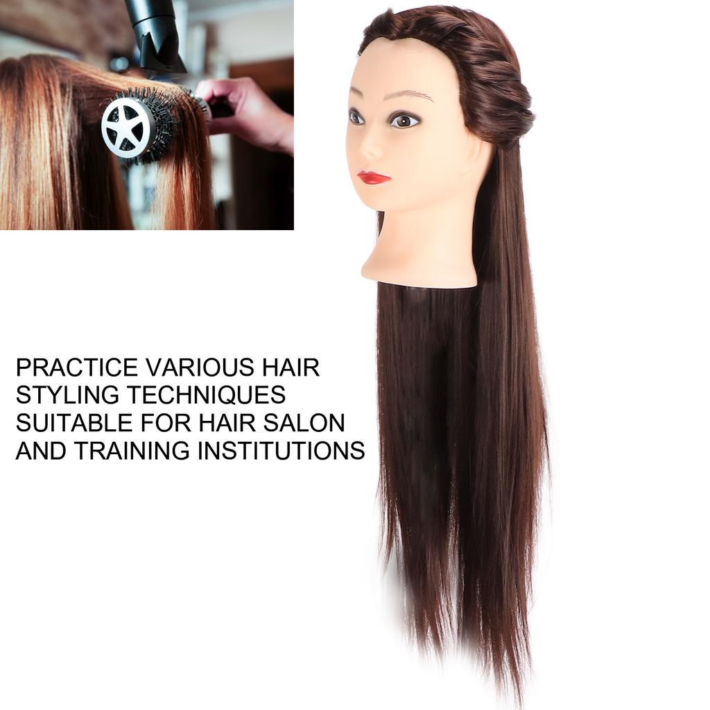 Hair Mannequin Head Dark Brown Hair Braiding Practice Hairdressing Mannequin Head (with Makeup)