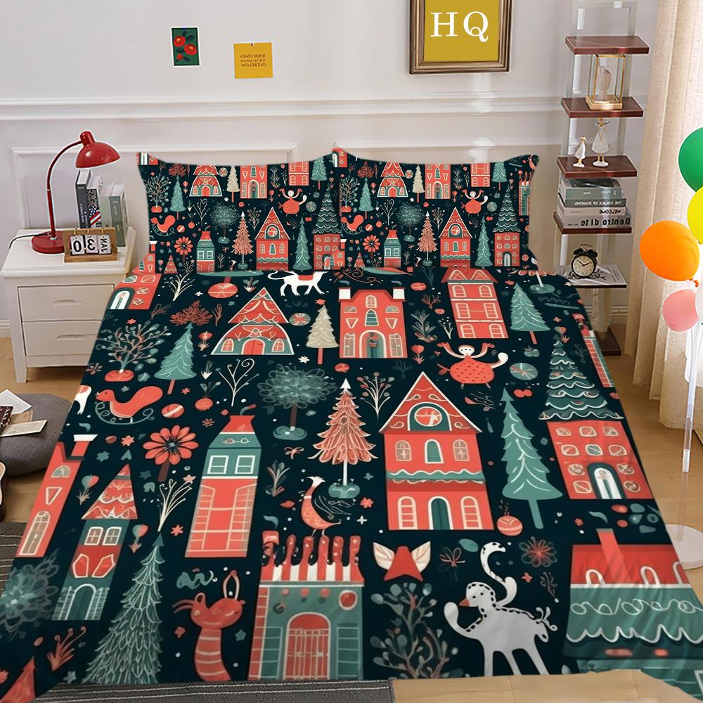 Weihnachtsdruck 3D-Druck Polyester Kissenbezug Bettbezug Zwei- oder Dreiteiliges Set