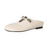 Fashion Women's New Summer Leather with Increased Height Metal Belt Buckle, Middle Heel and Toe Cover, M Ü Ller Slippers