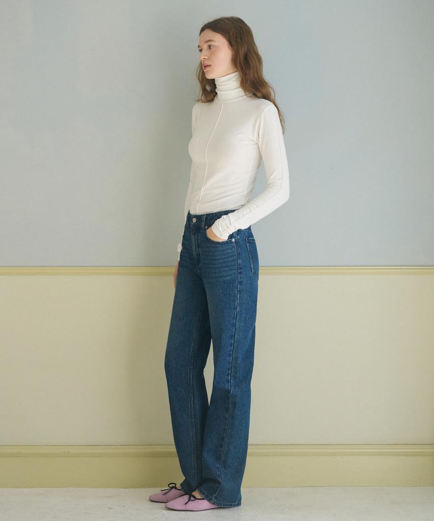 Deuloupisumeon Pintuck Turtleneck Long Sleeve Top [Ivory]