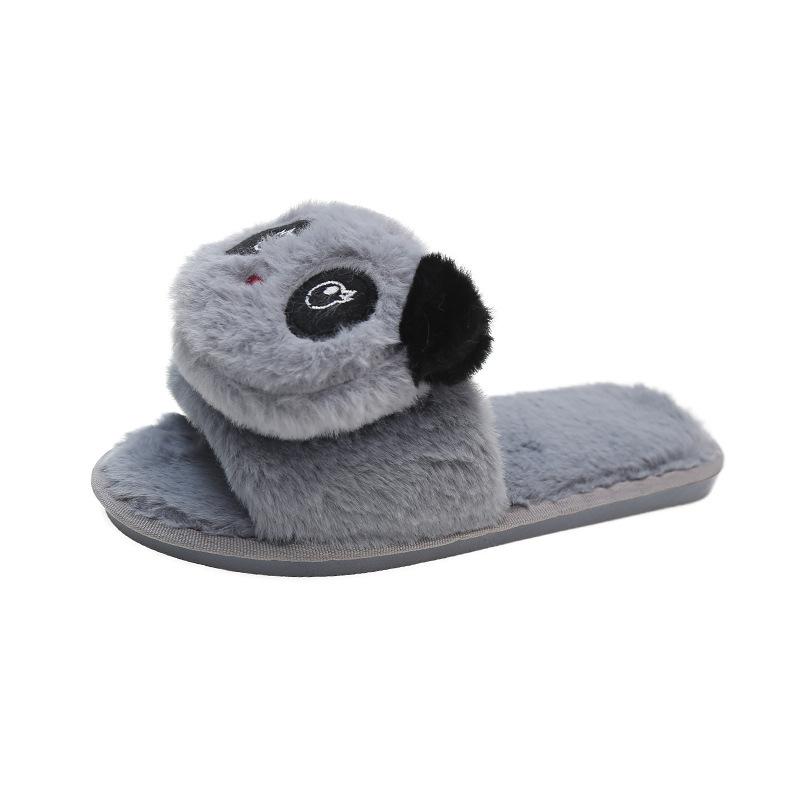 Cartoon Panda Herbst- und Winter-Baumwollpantoffeln Haushalt Niedliche Indoor-Plüschpantoffeln Rutschfeste Flache Sohle Flauschige Einwort-Pantoffeln