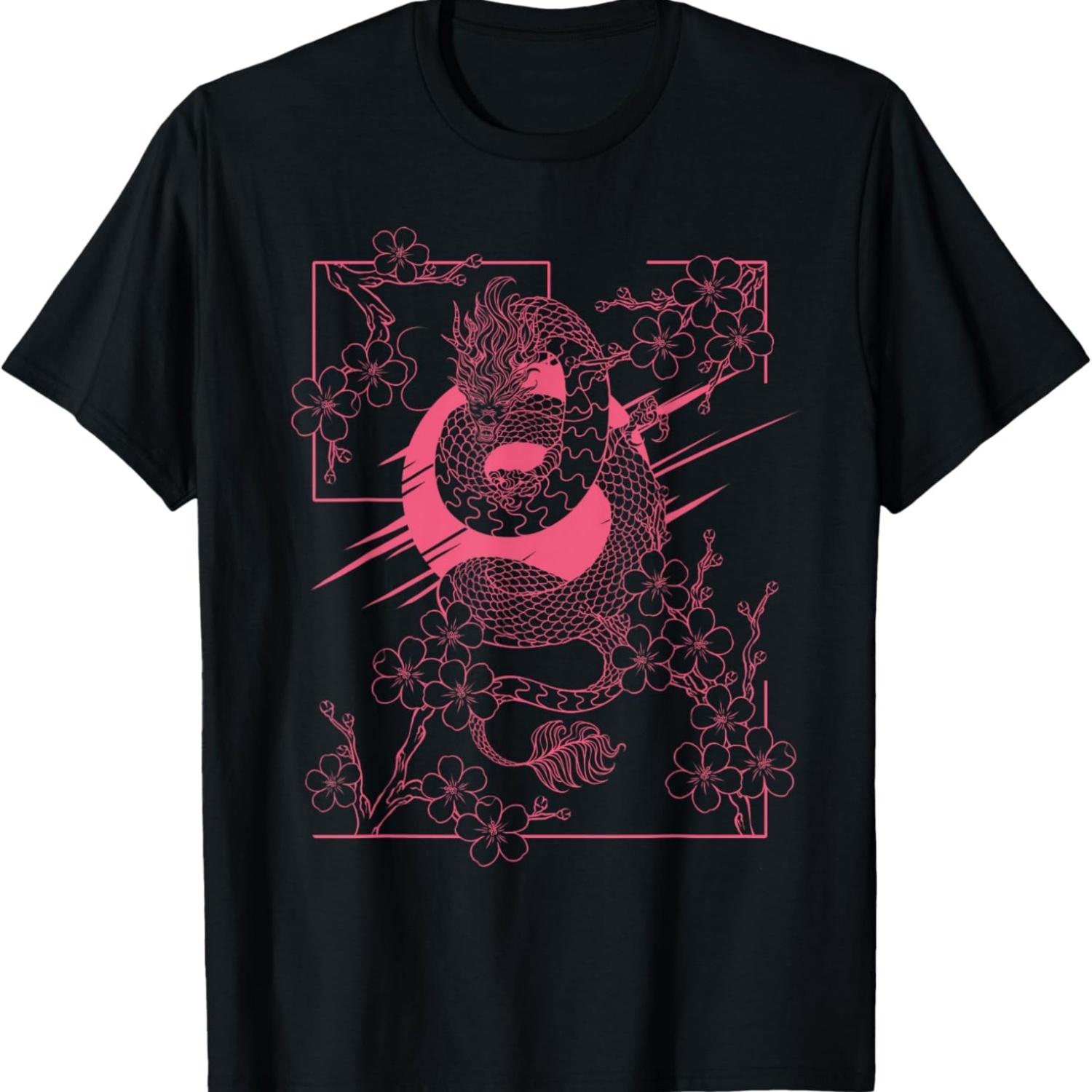 Sun Cherry Blossom and  Dragon T-Shirt S чёрный