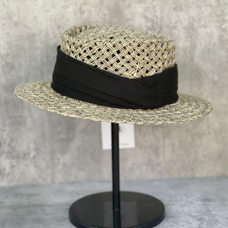 French Vacation Straw Hat Women's Salty Straw Woven Concave Top Top Hat Summer Sun Protection Visor Retro Versatile Casual Beach Hat