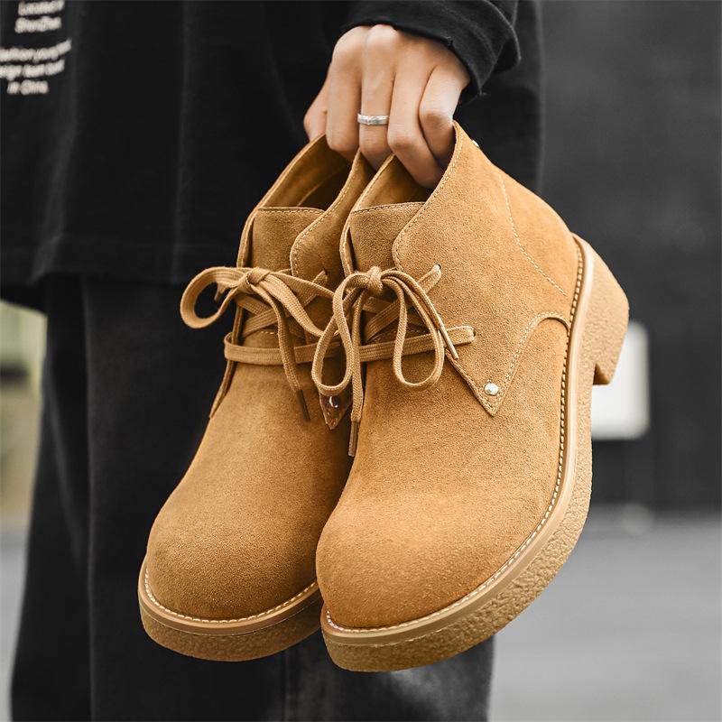 Martin boots new autumn big head shoes leather thick sole heightening casual derby shoes big yellow boots 38