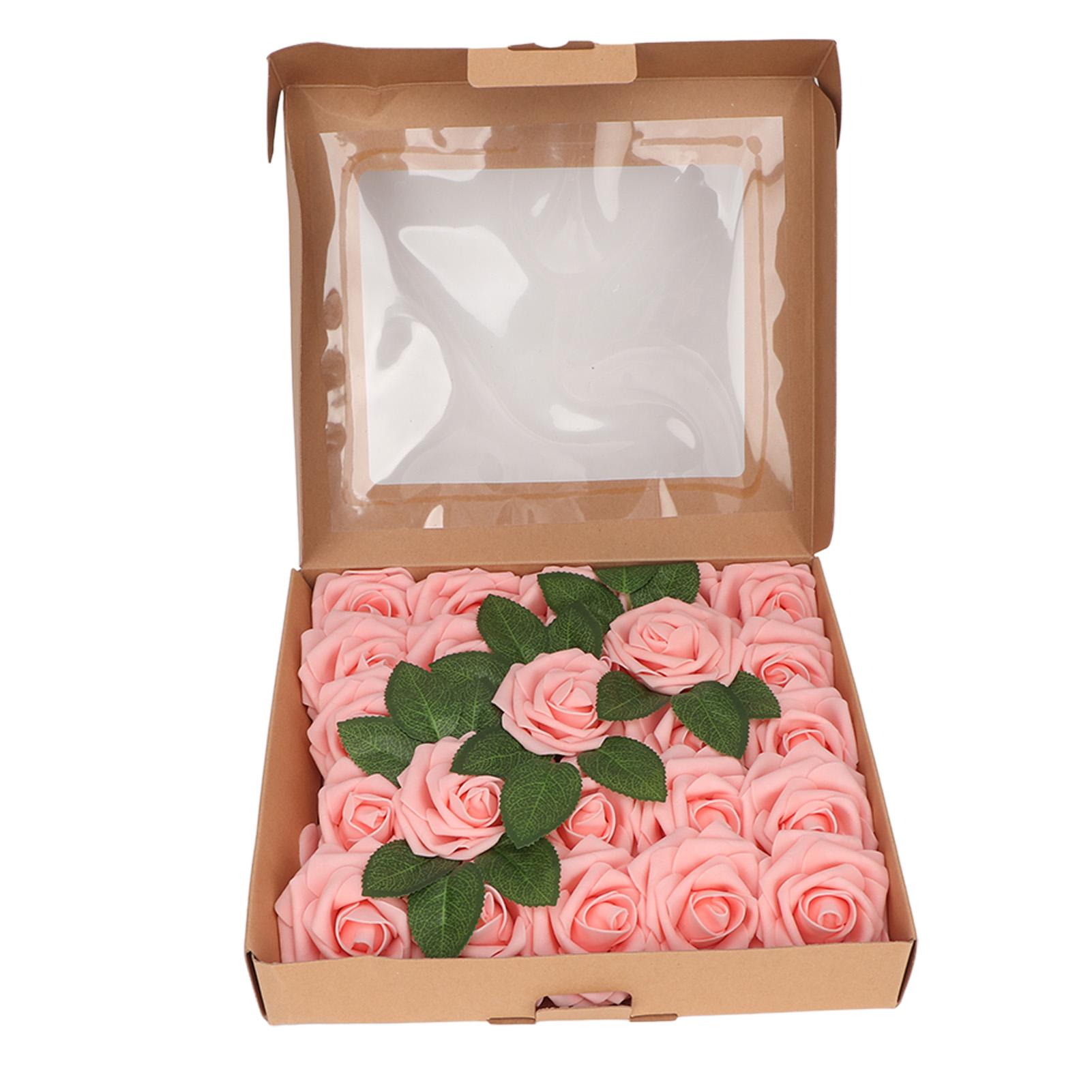 

25 шт. искусственных цветов, выглядящих как настоящие, диаметром 3 дюйма, стеблем 7 дюймов, мягкие поддельные розы для вечеринки, свадьбы D Pink