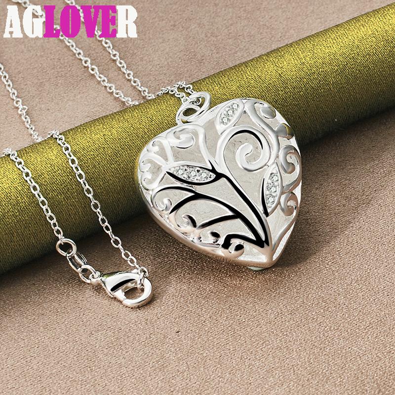 925 Sterling Silver 18 Inch Stereoscopic Heart AAA Zircon Pendant Necklace Jewelry