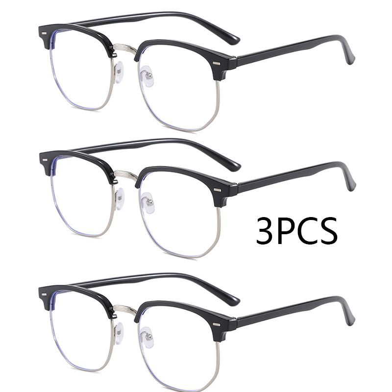 

3Pcs Fashion Unisex Square Plain Glasses For Men Women Frame Glasses Polygon Eyeglasses Gentle Black Anti Blue Light Glasses