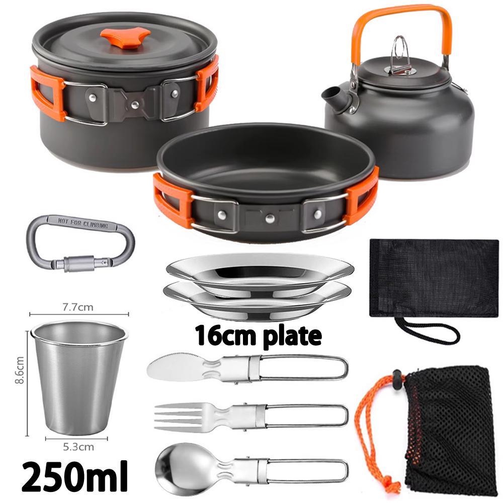 

Outdoor camping cooking pot set made of hard aluminum alloy camping cookware, hiking tableware, single person cooking teapot set