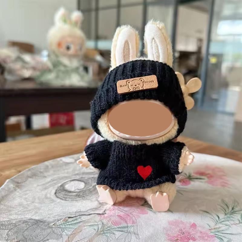 1/4pc Cute 17cm Bunny Doll Accessories with Knitted Clothes Rabbit Ears Hat Heart Sweater for Toy Collectors Labubu Clothes