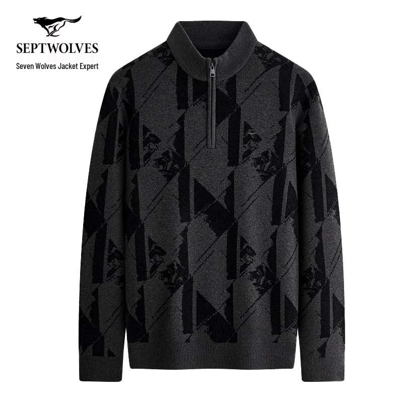 Septwolves Men s Contrast Color Half-Zip Stand Collar Thick Sweater 2XL