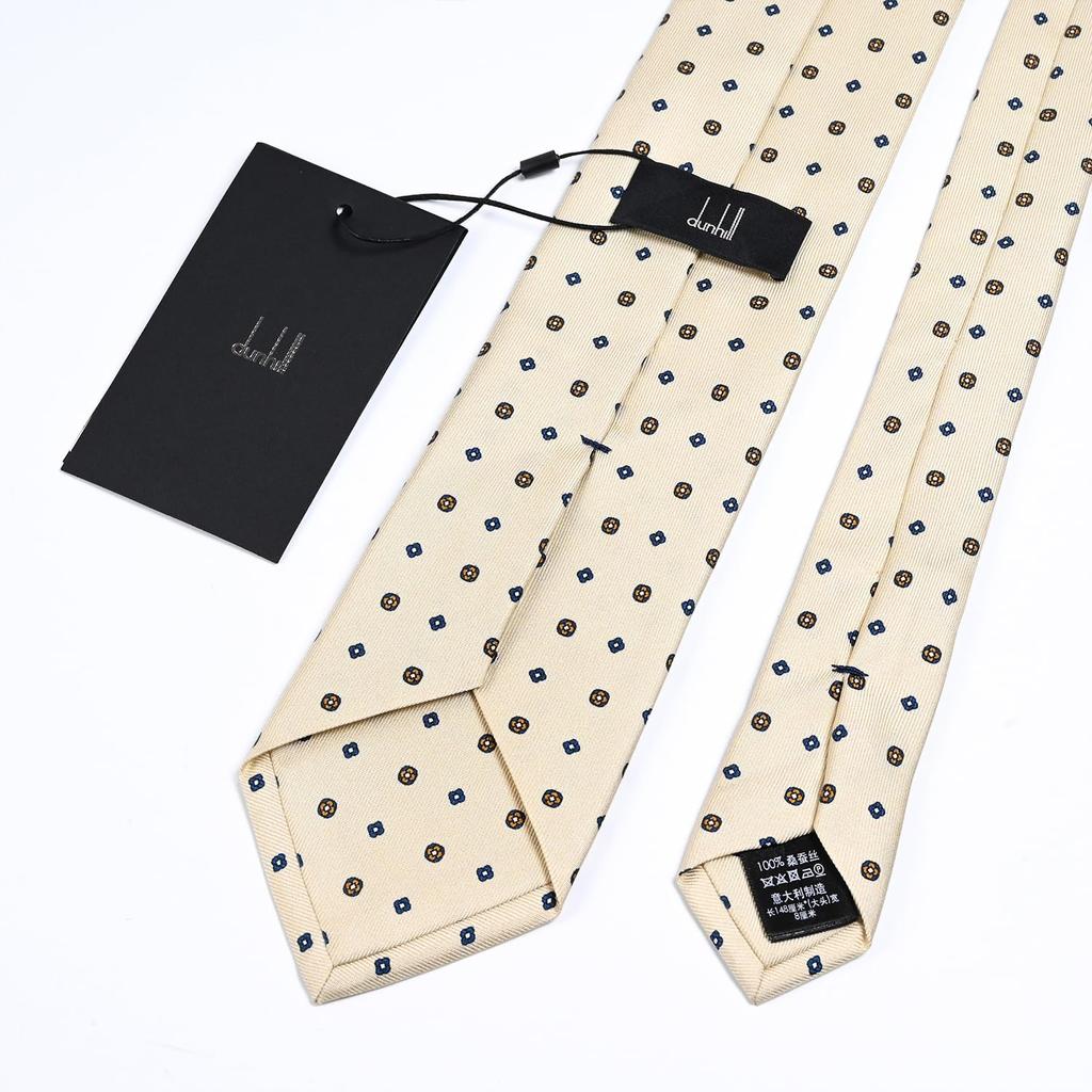 Dunhill Men's Necktie, 8cm Wide, 100% Silk, Neets Print, Cream, 24RPTP1HB271 [Parallel Import]