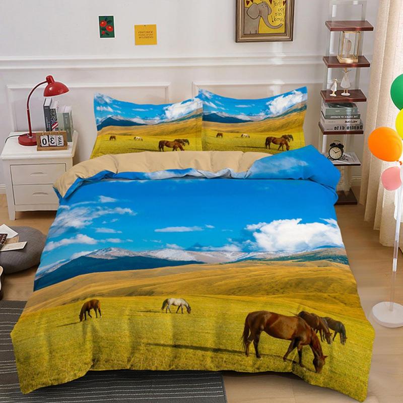 Three-Piece Beautiful Landscape 3D Bedding Grassland Printing Quilt Cover Home Textile