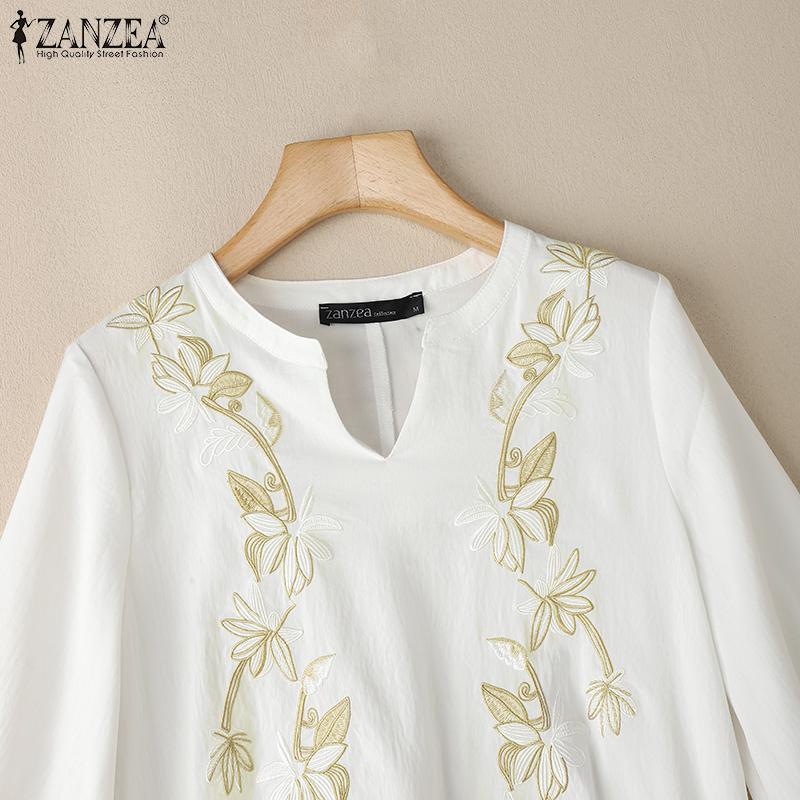 ZANZEA Women 3/4 Sleeve Embroidery Blouse and Shorts Summer Two Piece Suit Sets