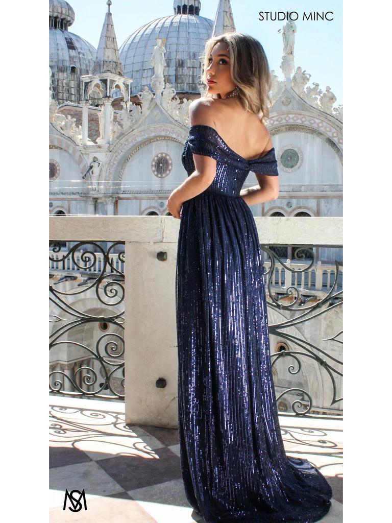 2026 Europe & America Strapless Sequin Evening Gown with Slit and Flowing Skirt