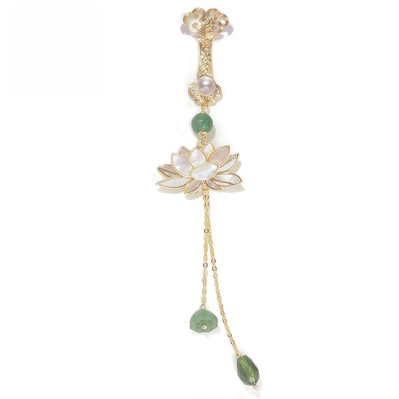 Chinese-style Lotus Blossoms At Every Step, Mother-of-pearl Lotus Flower Cheongsam with A Pressed Lapel, Ancient-style Pendant Brooch