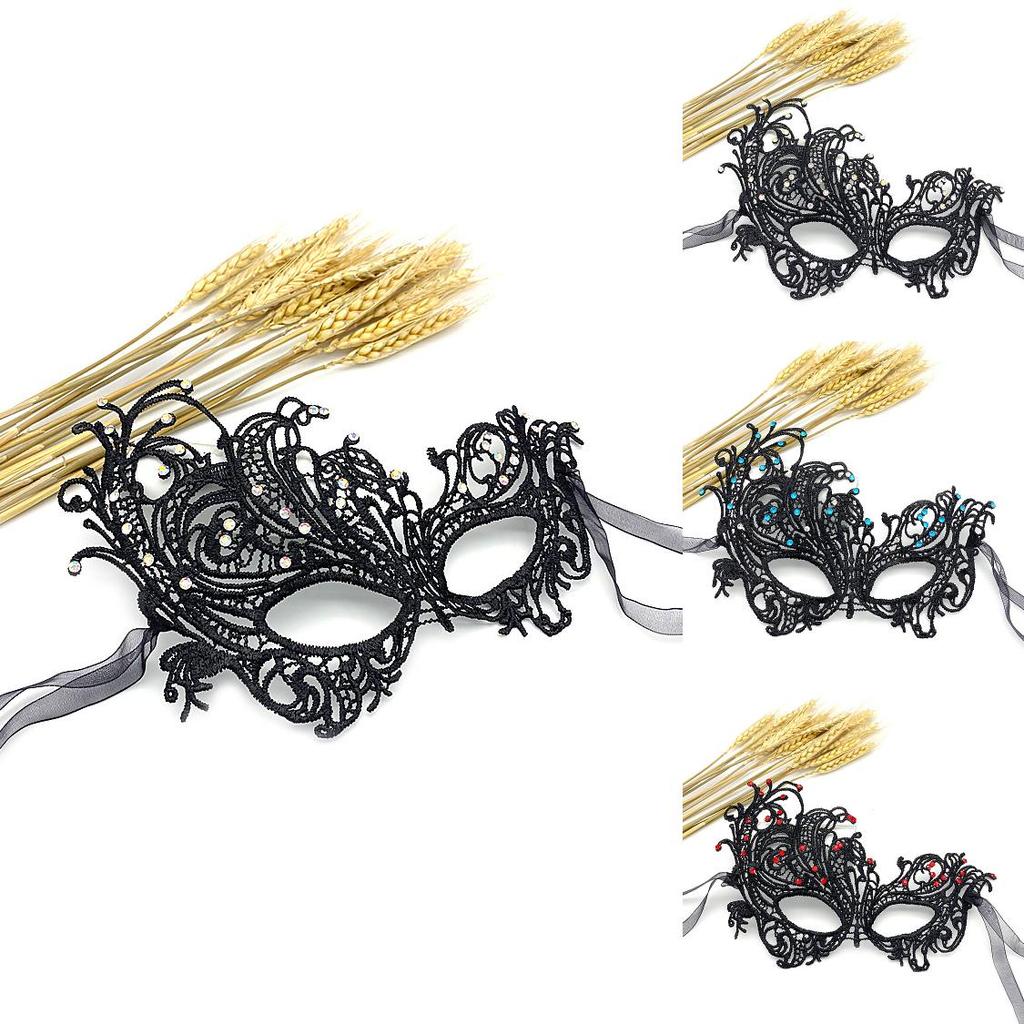 Princess Lace Halloween Costume Mask With Rhinestones For Themed Parties And Cosplay