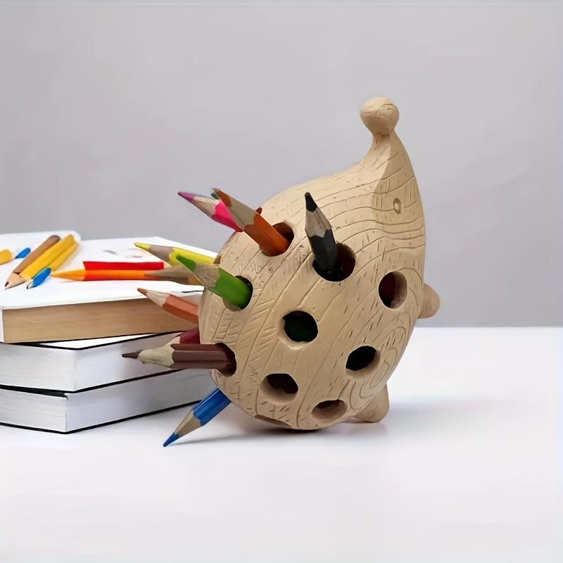 1pc Hedgehog-Shaped Resin Pen Holder Organizer - Cute Cartoon Desk Storage with Colorful Pencil Design, Tension-Mounted Lightweight