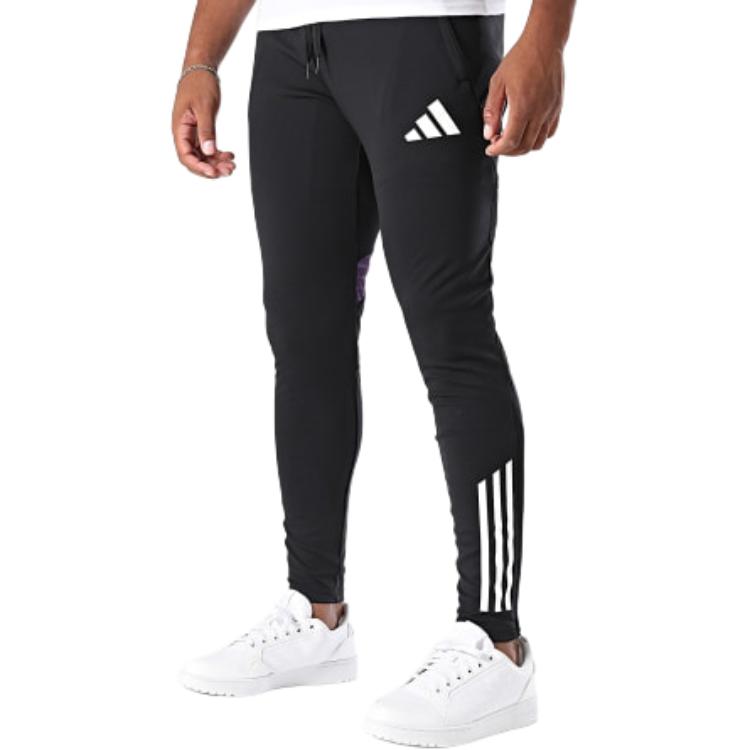 Adidas Striped Slim Fit Soccer Pants Men Bottoms Black JP3118