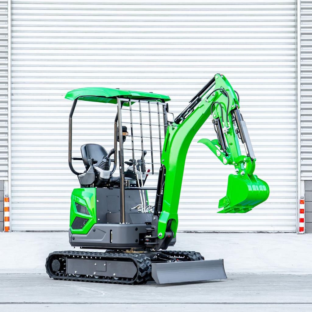 Compact Rubber Track Crawler Excavator Digger 1.8 Ton Lime Green Hydraulic Thumb Dozer Blade Farm Building Projects