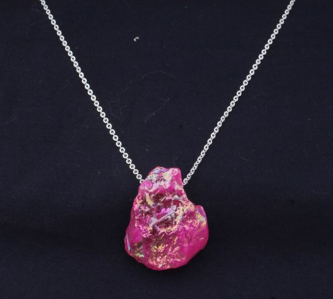 Pink Druzy Quartz Gemstone Necklace, Stone of Clarity, Raw Crystal Jewelry, Dainty Everyday Layering Pendant, Spiritual Gift for BFF