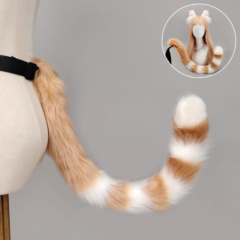 Set Bandă cu Urechi de Pisică din Blană Artificială și Coadă Handmade Accesoriu Costum Animal Kawaii Cosplay Convenție Anime