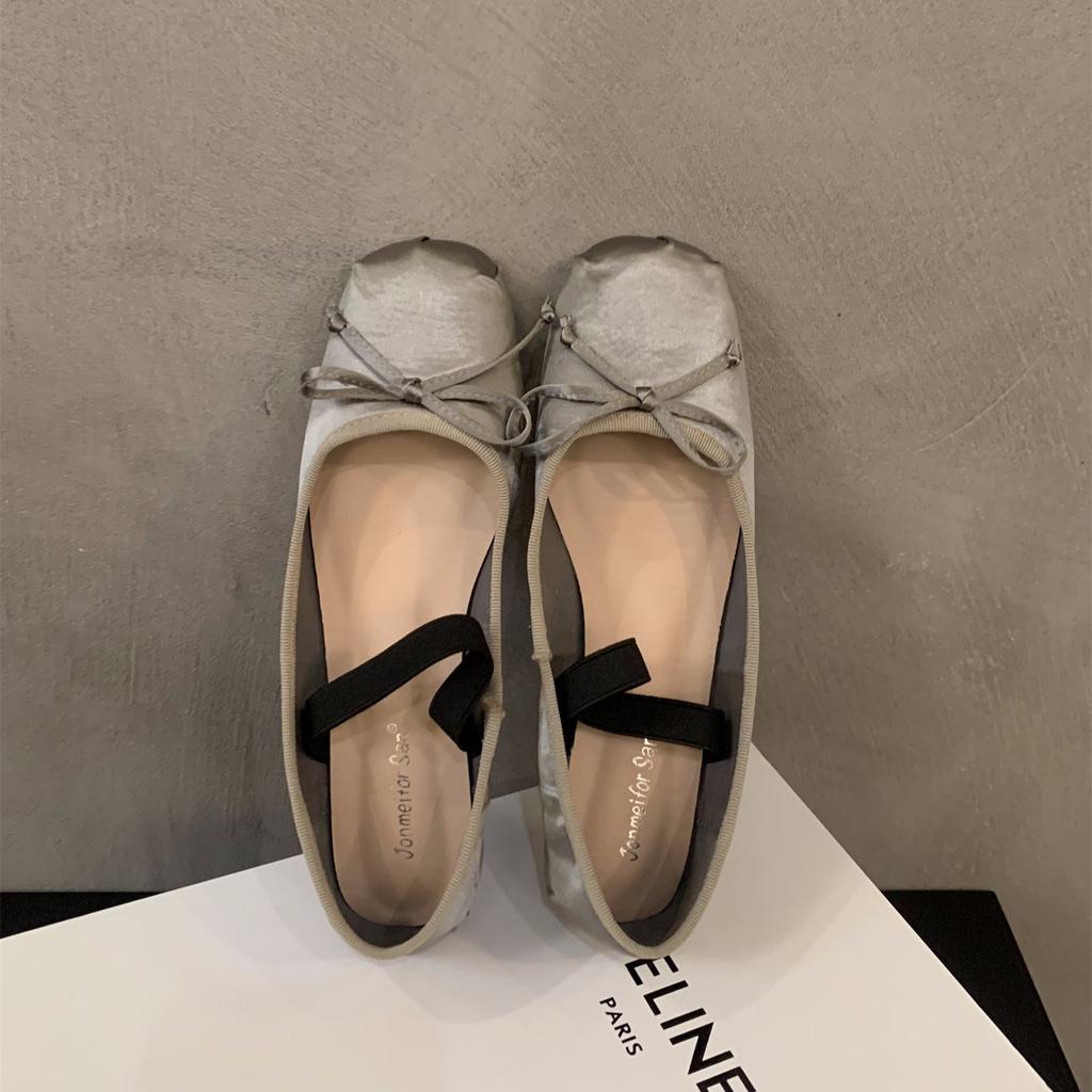 Fashion Bailamos Brand Luxury Satin Silk Ballet Shoes Woman Classic Square Toe Bowtie Elastic Band Ballerina Flats Ladies Soft Loafers M