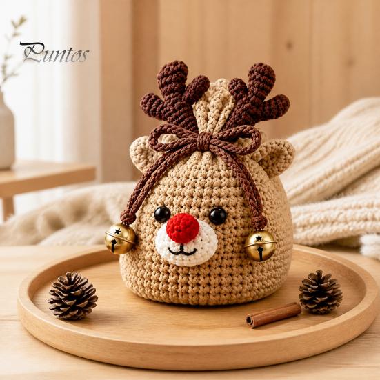 Christmas Pouch Craft Set Crochet Kit, DIY Santa Snowman Pouch, Cute Penguin Elk Bear Knitting Supplies Designs, Storage Bag Kit for Beginners,