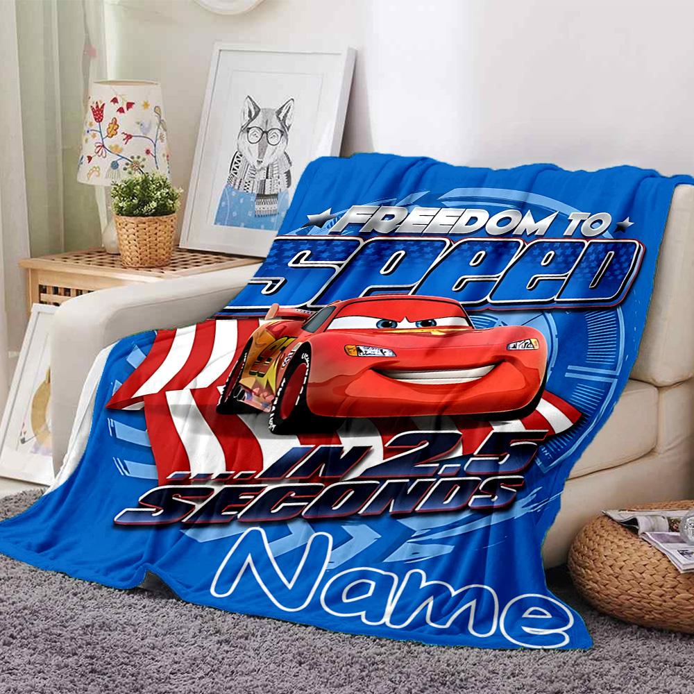 Custom Name Mcqueen Adventure Flannel Blanket for Super Soft Cute Comfort Blanket for Travel Bedding Couch Sofa Blanket