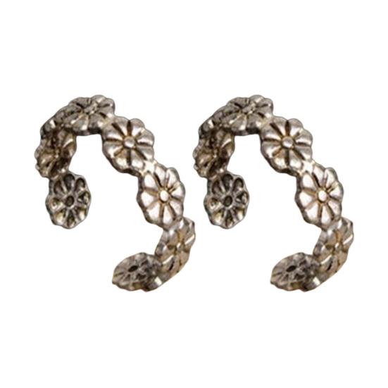 2Pcs Foot Ring Comfortable Alloy Joint Rings with Exquisite Flowers Adjustable Opening Design Electroplated