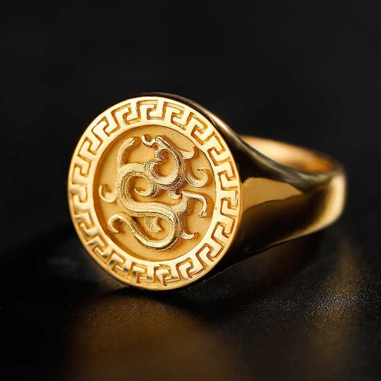 Unisex 18K Gold-Plated Dragon  Phoenix Seal Ring: Luxurious, Stylish, and Personalized Ancient Chinese Design.