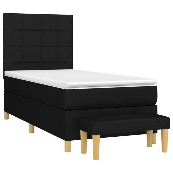 3137127 vidaXL Lit à sommier tapissier avec matelas Noir 90x200 cm Tissu