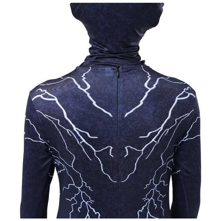 Kids Venom Lightning Superhero Costume Set - 120cm Navy Blue Premium Lycra 3D Fabric, Ages 4-5, with Mask