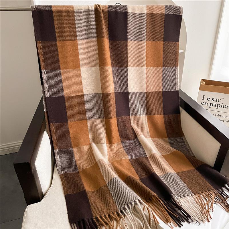 Korean Version Plaid Scarf Winter Male And Female Students Scarf Thickened Warm Outer Shawl Tassel Korean Imitation Cashmere Scarf